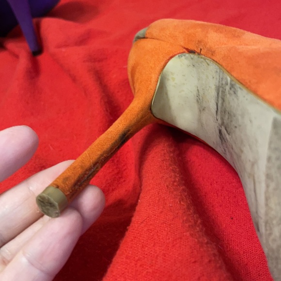 Orange/Tan 5” Suede Stilettos - Picture 10 of 12
